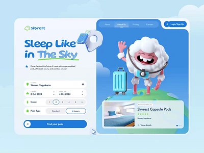 Skyrest : Capsule Hotel - Website Animation animation branding capsule hotel checkout design home page hotel illustration interaction design landing page modern motion graphics sleeping pod ui ux web web animation web design website website design