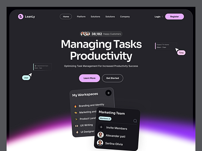 Leanly Task Management Platform agency dark digital elementor framer gradient landing management page platform project saas schedule software startup task ui webflow website wordpress