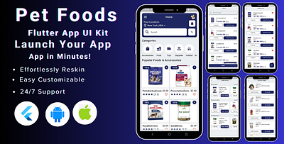 Pet Accessories eCommerce Flutter App - Pet Foods eCommerce animation delivery app ecommerce mobile app template mobile flutter template online store pet accessories pet care pet food pet shop pet supplies shopping app ui kit