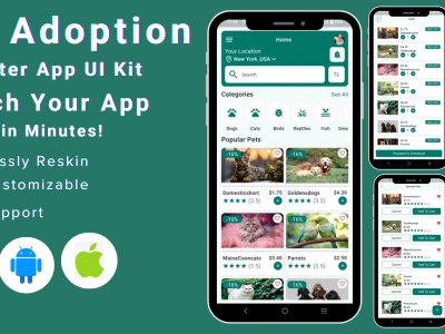 Pets Care Flutter App - Pets Adoption Flutter App UI Kit 3d adoption app animal care animal shelter flutter app mobile app template mobile flutter template pet adoption pet care app pet finder pet food app pet services pet walke ui kit