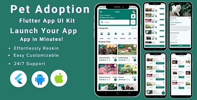 Pets Care Flutter App - Pets Adoption Flutter App UI Kit 3d adoption app animal care animal shelter flutter app mobile app template mobile flutter template pet adoption pet care app pet finder pet food app pet services pet walke ui kit