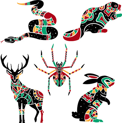 Spirit Animals vector illustrations animals bohemian graphic design vector vintage