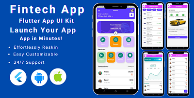 Finance & Banking Flutter App - Fintech App Flutter App Ui Kit bank transfer bill payment chat to pay digital wallet financial app fingerprint scan fintech app flutter ui kit graphic design insurance app mobile recharge money transfer qr code payment rewards system transaction history