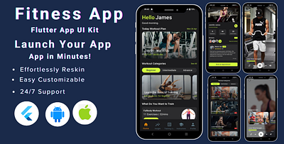 Workout Flutter App | Fitness Flutter App UI Kit Template diet app exercise tracker fitness fitness app fitness trainer flutter fitness app ui kit flutter ui kit graphic design gym health and fitness ui women exercise workout workout app workout app ui kit yoga app