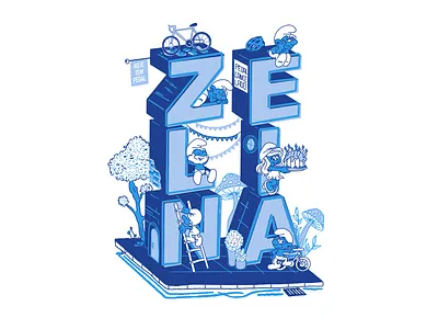 Zelina Ride Group bike blue celebration graphic design illustration isometric pedal ride smurfs tshirt