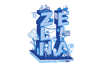 Zelina Ride Group bike blue celebration graphic design illustration isometric pedal ride smurfs tshirt