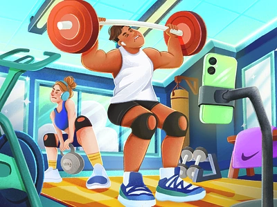 Fitness Influencers in Action art book illustration cartoon character children illustration couple digital art dribbble fitness gym healthy illustration influencer landing lifestyle liftingweights procreate ui design ui ux workout