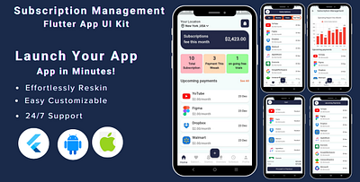 Subscription Management Flutter App UI Kit Template flutter app template flutter subscription app flutter ui kit mobile subscription manager saas management subscription app subscription billing subscription buzz subscription management subscription tracking subscriptmate ui