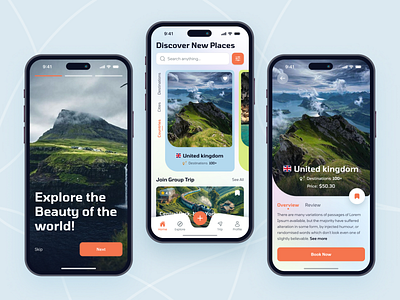 Travel Mobile App app design booking booking app creative design flight booking app holiday hotel booking mobile mobile ui modern design popular design search toorist app travel travel app travel mobile app trip ui design ux vacation