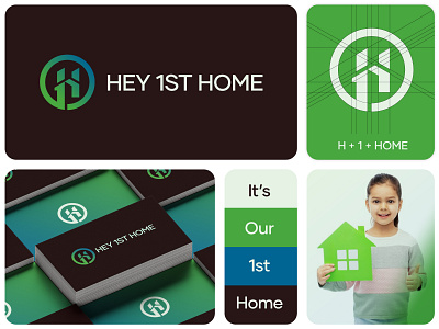 Hey 1st Home Logo Branding agency artist brand identity branding gradient green logo branding h letter logo h1 home icon home logo icon lettermark logo logos minimalist logo mortgage property real estate logo simple logo ui