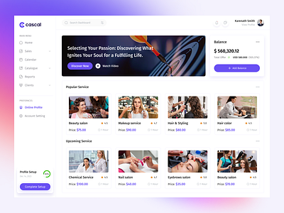 Service management (Online Profile) clean dashboard designer interface management minimal online profile product saas salon salon management service service management ui uiux design webapp website