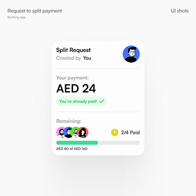 Received payment split request on a banking app app design figma mobile app product design product designer ui ui inspiration ui ux uiux ux web design web designer