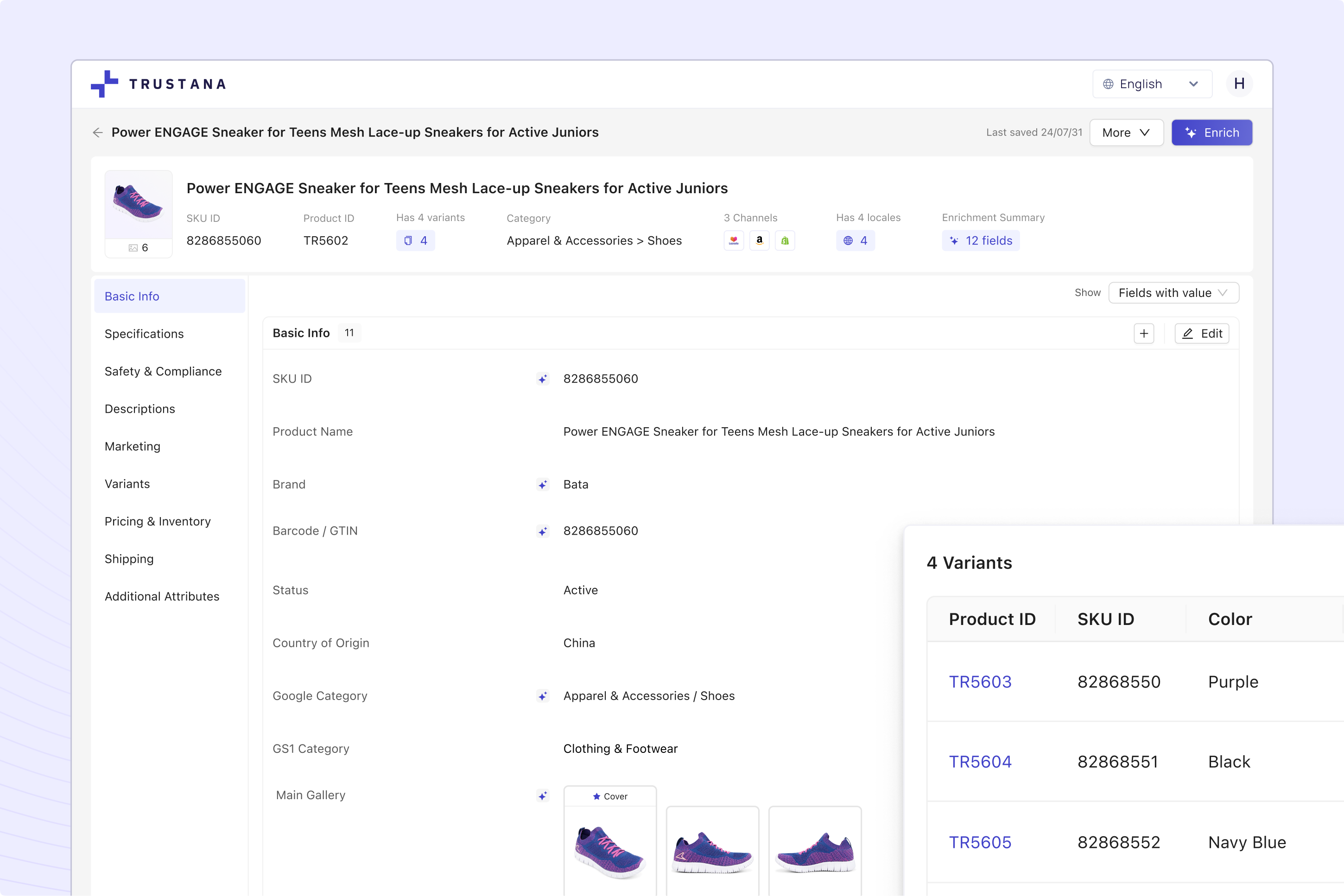 Product Detail page app b2b data enterprise pim product saas software table webapp