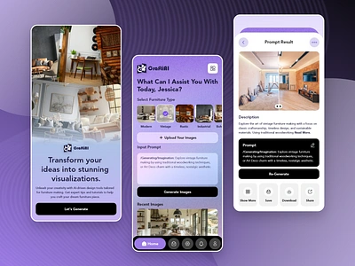 Visual Generative AI Mobile App Design ai ai app ai saas app design app development artificial intelligence branding chat ai design furniture gen ai generative ai illustration interior large language model mobile app ui ux