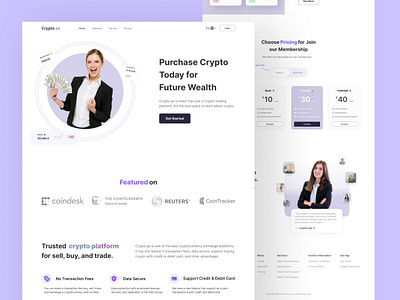 Crypto landing page app design business landing page crm design crypto landing page dashboard extension design landing page ui ui designer ux web application website