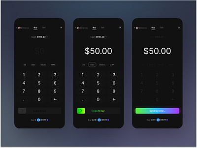 Swipe to buy animation app buy ui crypto dark app dark mode dark ui dashboard interaction stock app swipe ui wangmander web3