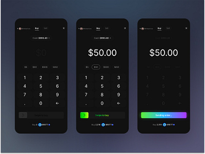 Swipe to buy animation app buy ui crypto dark app dark mode dark ui dashboard interaction stock app swipe ui wangmander web3