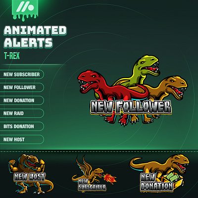 Jurassic T-Rex Stream Alert for Twitch, Youtube, Streaming jurassic theme alert