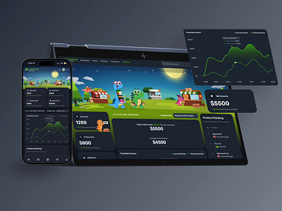 Live Statistic Dashboard - Transaction, Marketplace, Ecommerce afternoon darkmode dashboard ecommerce illustration lightmode live statistic marketplace mascot monitoring morning night saas transaction