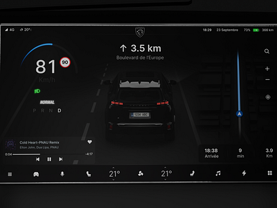 Automotive interface Peugeot 3d animation automotive car cockpit dark interface dark ui darkui design electric graphic design icons ipad map navigation peugeot road speed ui ux
