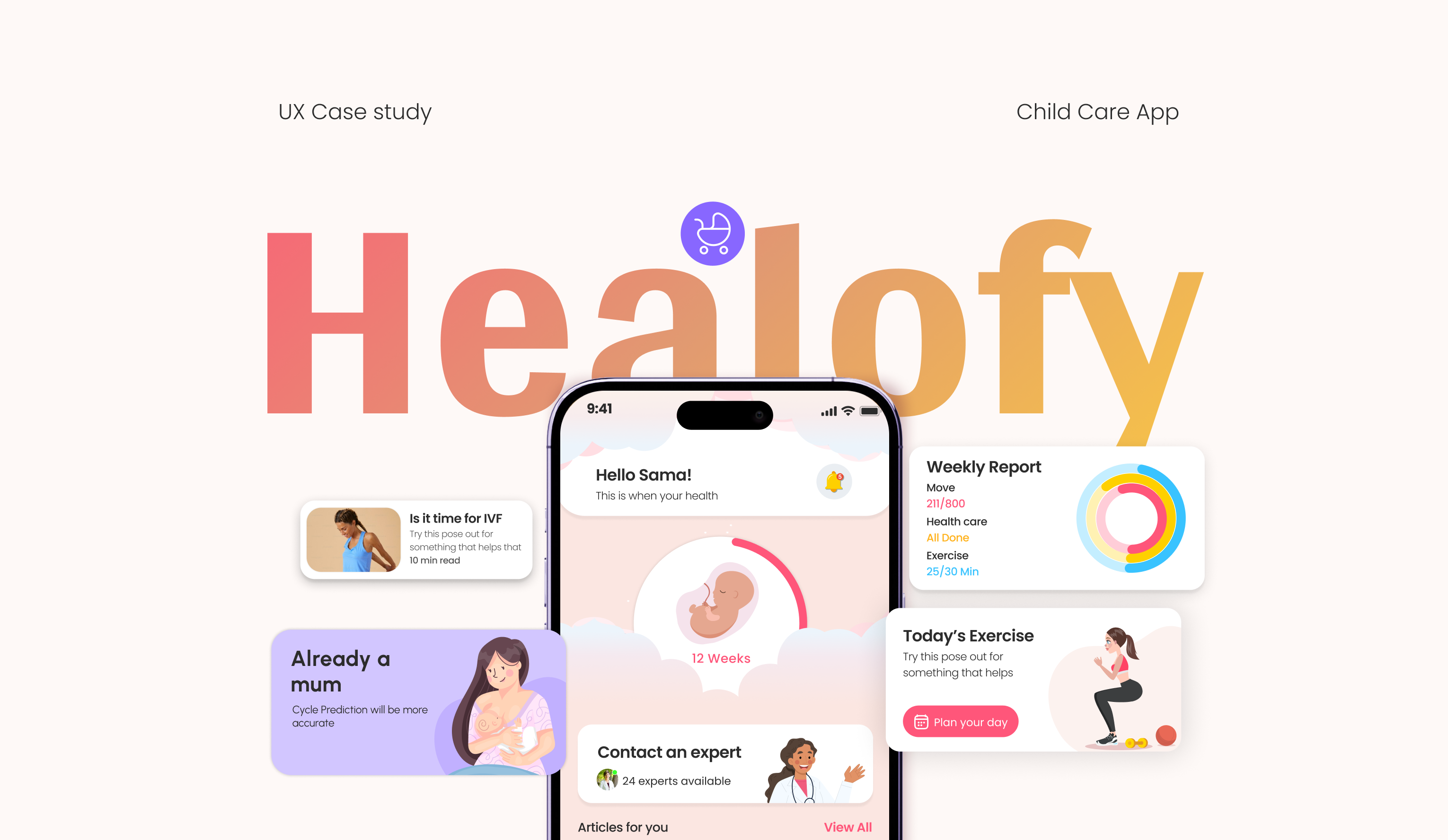 Healofy - Parent Care App 3d animation app branding figma graphic design healthcare inspiration mobile motion graphics nav bar ui uidesign uiux userexperience uxdesign uxinspiration uxresearch website women
