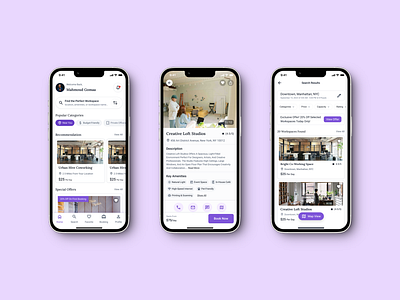 Workspace Booking App Screens designinspiration figma minimaldesign mobileappdesign mobileui productdesign prototype uidesign userinterface uxdesign workspaceapp