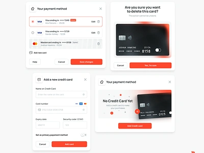 Payment Method add clean credit cards delete empty state payment product design select ui user interface