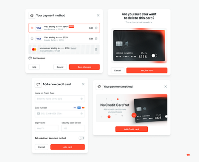 Payment Method add clean credit cards delete empty state payment product design select ui user interface