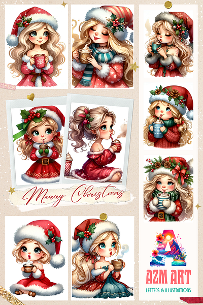 Watercolor Clipart of Christmas girl adobe photoshop character christmas clipart creative design design digital art graphic design illustration