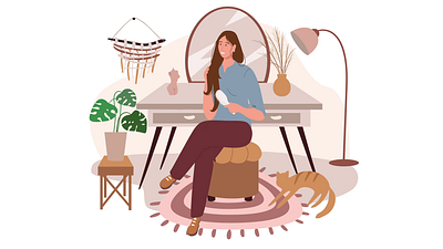 Making hair 2D Animation 2d animation beauty routine beauty setup brush hair flat hair brushing hair care hairstyle illustration interior living room making hair morning routine motion self care vanity table woman