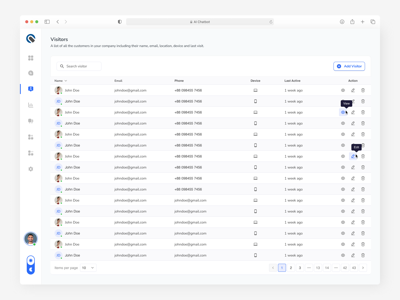 AI Chatbot - Visitors Interface admin ai chat ai chatbot ai dashboard b2b chat chatbot clean company customers service issues minimal product design saas ui uiux visitors web web application