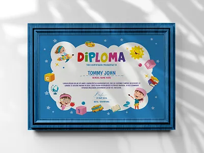 Kids Diploma Certificate Template business corporate design diploma flyer illustration kindergarten leaflet nursery poster school