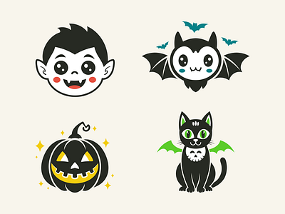 Halloween Cute Vector Illustrations - Part 1 bat boy cat design halloween illustraion jack minimal minimalistic pumpkin simple two colors vampire vector