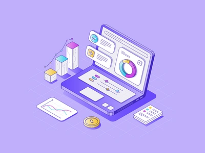 Analytics. Business growth chart. Outline isometric illustration analytic business business illustration finance hero image home page illustration illustration isometric isometric asset line outline shedule statistic success technology ui elements ui graphics vector web website graphics