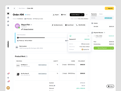 Rentable - Product Rental Order Details in SaaS Rent Management customer management invoice management order details order management payment product design product rental rental agency rental agent rental business rental management renting saas saas design ui uiux ux web app web design