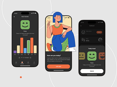 Daily Mood Tracker UI for Health App app app design clean ui dark dark mode design health health app minimal mood mood tracker product product design tracker ui ui design user interface ux ux design