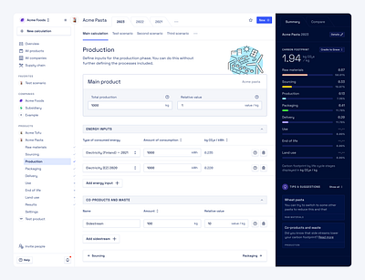 Biocode LCA production page flat minimal ui web