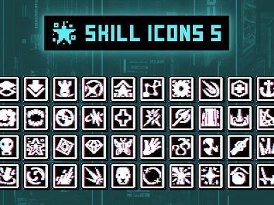 40 Skill Icons for Cyberpunk Pixel Game 2d art asset assets cyberpunk game game assets gamedev icon icons illustration indie indie game pixel pixelart pixelated rpg skill skills ui