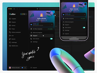 Outlier: Other app betting dark design desktop interface login mobile outlier product design profile registration sign up sports ui user interface ux web web design website