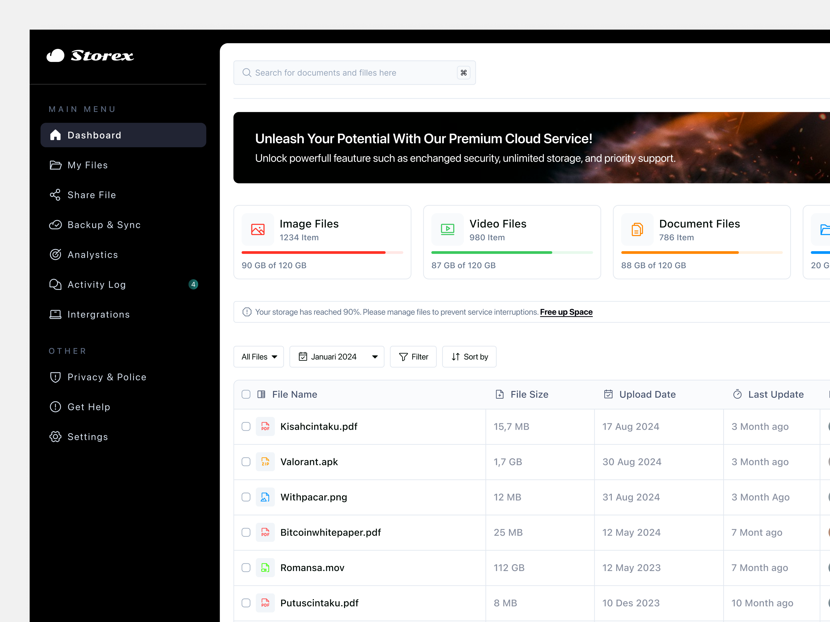 Storex - Cloud Storage Dashboard clean cloud cloud storage cool dashboard intuitive product design storage uicenter uisupply uiux uiuxbunker