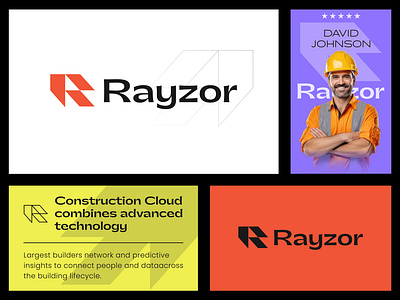 Rayzor : Letter R Logo & Branding for Construction Company architecture branding building logo company logo construction logo geometric logo home logo identity logo mark property logo r letter logo r logo real estate logo symbol ui visual design