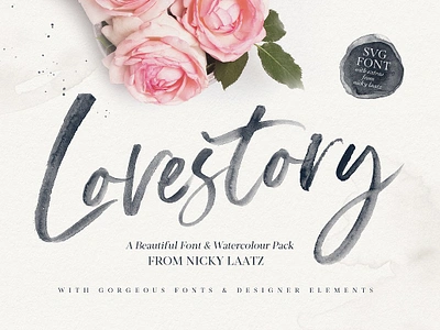 The Lovestory Font Collection branding elegant fashion invitation magazine painting photography poster pretty print quote romantic style svg svg font watercolor watercolor font watercolour watercolour font wedding