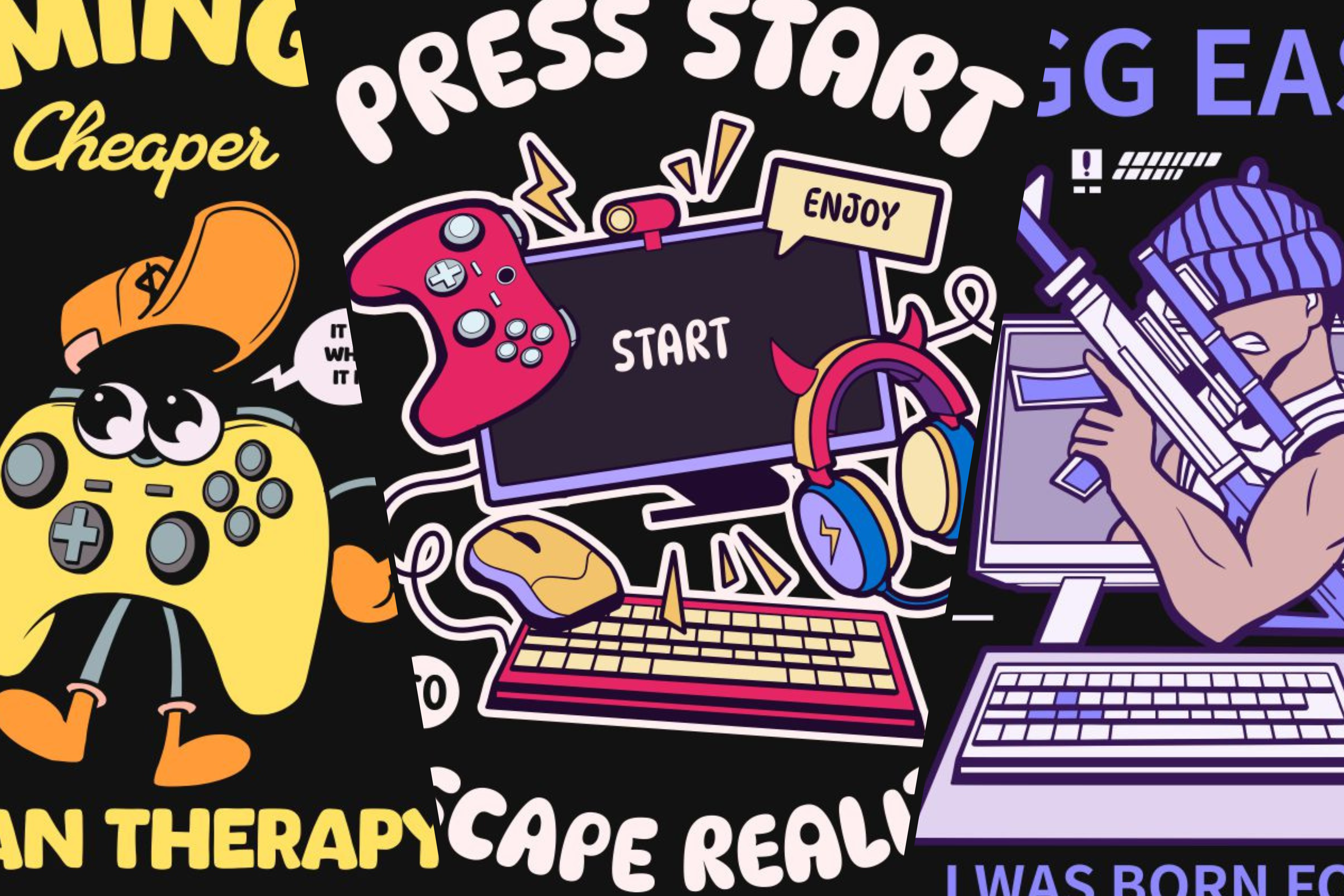 Funny Gaming T-shirt Bundle apparel design clothing design funny game illustration t shirt design ts video game