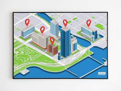 Custom Modern Metropolitan 3D Map Vector cityscape design