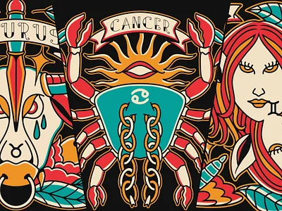 Zodiac Tatto Style Bundle apparel design art artwork cartoon clothing design design illustration t shirt design tatto zodiac