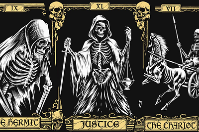 Skeleton Tarot Vector Bundle apparel design art artwork card cartoon clothing design dark illustration skeleton skull t shirt design tarot