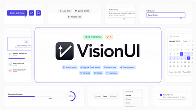 Vision UI • Figma UI Kit & Design System auto layout components dark mode design design system library ui ui design ui kit uiux uiux design ux design variants