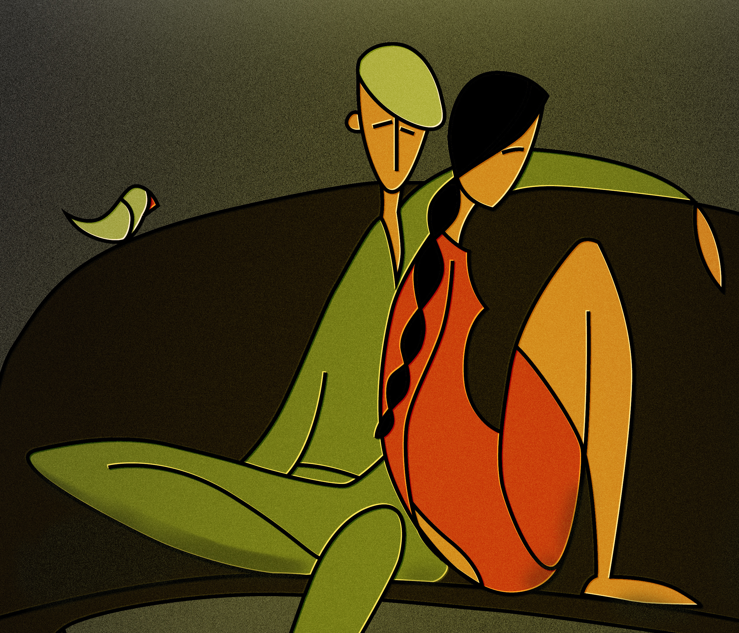 «Together in Silence» abstract love digital art emotional art flat design intimate moment love and peace minimal art modern illustratio motion graphics quiet evening stylized characters togetherness warm palette