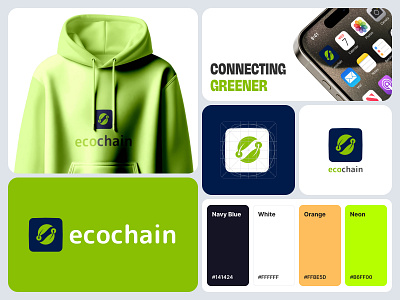 EcoChain | User-Centric Solutions for a Greener Tomorrow branding carbon footprint clean branding eco friendly product green tech logo minimal modern renewable energy software solution startup sustainable ui design