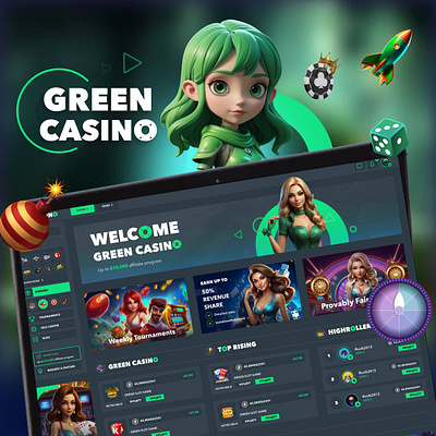 Green-Themed Casino Design for a Unique Gaming Atmosphere casino games creative design creative studio dark casino dark design dribbble showcase figma design gambling game design gaming graphic design green casino modern casino design premium design ui uiux uiuxdesign web design web design studio